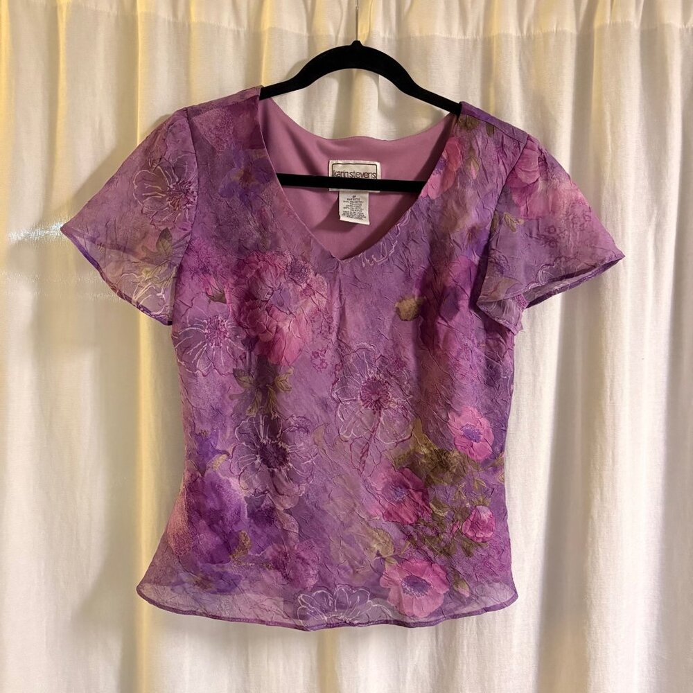 Karin Stevens Petites Purple Floral Chiffon 2-Piece Skirt & Top Set Size 6P